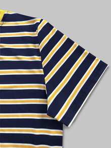 Resyla Men's Striped Crew Neck Short Sleeve Casual Loose Versatile T-Shirt - Black - View 5