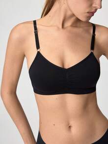 Loungeista 素色褶邊無鋼圈內衣 - 黑色 - 查看 6