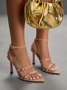 CUCCOO SZL Nude Multi-Strap Pointed Stiletto Sandals, Metal Buckle Design, Workplace Commuting Dating Slim High Heels - Apricot - View 1
