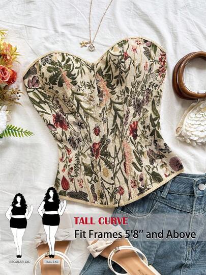 SHEIN Tall CURVE 大码女式印花休闲百搭日常穿搭抹胸上衣