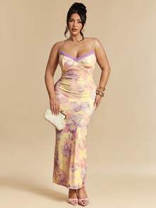 SHEIN BAE Đầm maxi không tay in hoa thanh lịch dành cho nữ cỡ lớn mùa xuân/hè, đầm maxi ôm sát, đầm maxi gợi cảm. - Nhiều màu - Xem 3