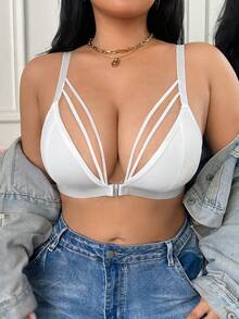 SHEIN Sujetador con cierre delantero y sujetador sin aros para mujer de talla grande - Blanco - Ver 3