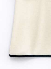 GlowEve 女士方领短袖撞色滚边开衩下摆优雅中长连衣裙，春夏款 - 杏色 - 查看 3