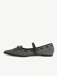 CUCCOO CHICEST Giày nữ mới, giày bệt mũi nhọn kiểu Pháp thắt nơ, giày công sở. - màu đen - Xem 5