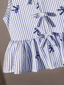 SHEIN Young Girl Woven Striped Casual Shirt - Blue - View 4