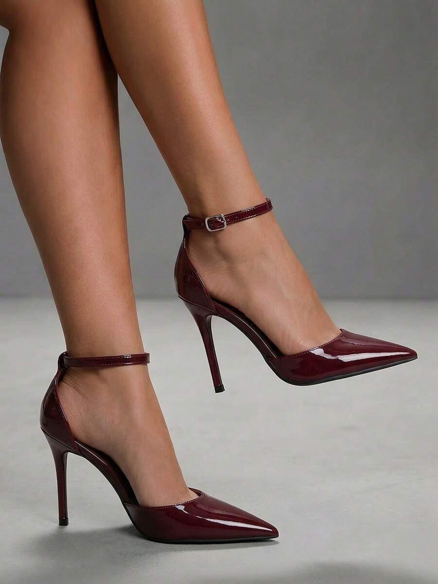 CUCCOO SZL Tacones altos de punta fina con correa de tobillo, de estilo casual y elegante para mujer, para el verano - 182 burdeos - Ver 1