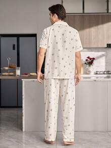 CoupledUp Collar Bear Print Trim Short Sleeve & Pants Men's Pajama Set - Multicolor - View 5