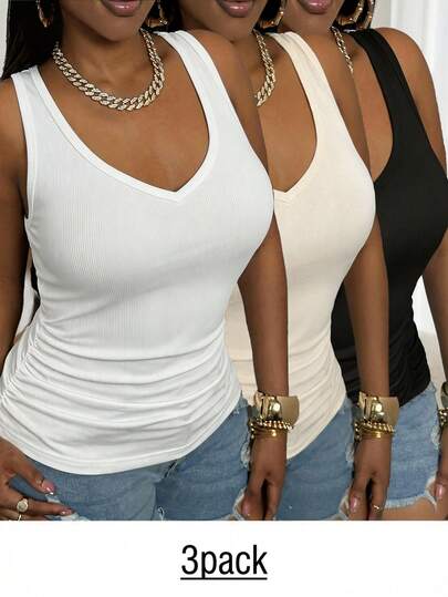 Slaydiva Plus Size Women Solid Color Pleated Casual Versatile Daily Wear Top