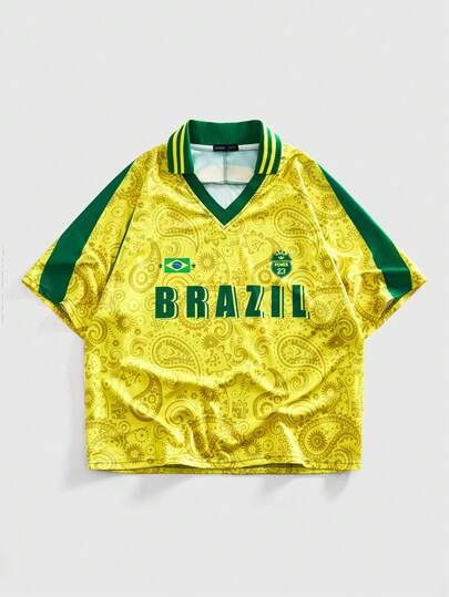 ROMWE MEN Men's Casual Cashew Flower Print Short Sleeve T-Shirt, Summer