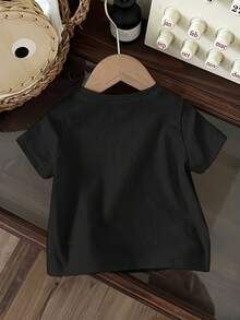 SHEIN 男婴休闲简约字母卡通熊印花上衣，适合春夏穿着 - 彩色 - 查看 2