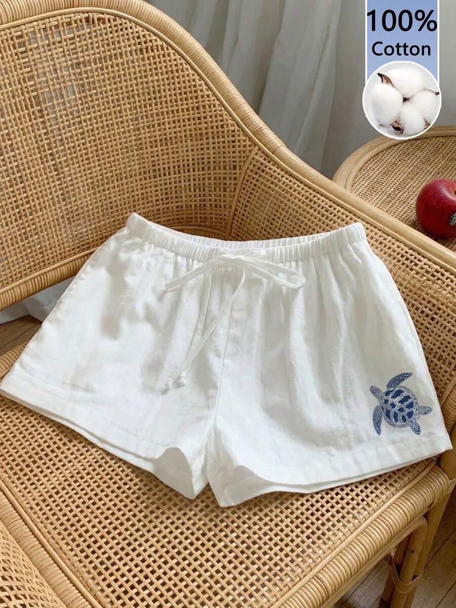 Comfortcana 休闲复古海洋蓝海龟印花图案 - 适合音乐节、海滩、夏季度假、白色夏日郊游、海边度假,可爱柔美少女和清纯少女的Y2K复古风格,Wes - 白色 - 查看 1