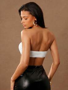 Hauture Women's Solid Color Metal Snake Design Hollow Sexy Bandeau Top - White - View 4