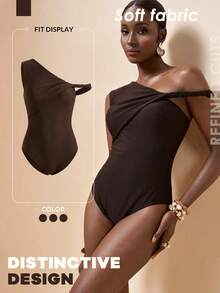Zivah's Latest 2026 Elegant Women's Swimsuit Features A Unique Knotted Shoulder Design And Comes In A Deep Brown, Making It The Perfect Choice For A Relaxing Beach Vacation. - Brown - View 9