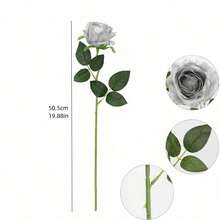 1PC/5PCS/10PCS/12PCS/ Silver 20-Inch Artificial Rose Flowers, High-End Artificial Roses, Suitable For Home Decor, Room Decor, Dining Table Decor, Wedding Decor, Bridal Bouquet, Wrist Corsage, Flower Arrangement. Suitable For Home, Restaurant, Bedroom, Vase Decoration. - Silver - View 11