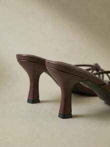 Brown Criss-Cross Strap Design Pointed Toe Stiletto Heel Slip-On Sandals, Fashionable High Heel Mules, Comfortable Brown High Heels With Kitten Heel, Suitable For Any Formal Occasion For Women - Brown - View 6