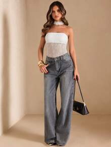 SHEIN BAE 女士黑色蕾丝吊带连体衣，适合音乐节、派对、度假、日常穿着，性感透视，适合派对活动、日常外出、假日、街头活动、节日装扮、女士夏季服装 - 白色 - 查看 3