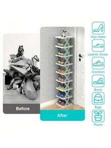 1PC 9 Tier Space Saving Vertical Shoe Rack Narrow Plastic Shoe Storage Organizer Holds 9 Pairs Of Shoes Easy Assembly Stackable Sturdy Freestanding For Entryway Closet Hallway Bathroom Dorm Home Organization Shoe Shelf - Multicolor - View 7