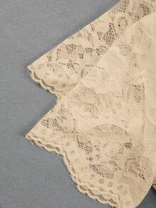 GlowEve Women's V-Neck Lace Trim Casual Versatile Daily Wear Blouse - Khaki - View 5