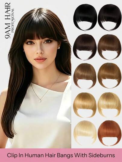 Tóc mái kẹp giả 100% tóc thật, kiểu tóc mái có phần thái dương, tóc mái giả nối dài trông tự nhiên dành cho phụ nữ/bé gái, thích hợp sử dụng hàng ngày.