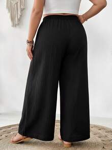 SHEIN CURVE+ Curve 尺码 US22 音乐节、海滨度假、波西米亚风女士新款春夏商务休闲沙滩裤，适合情人节、通勤等场合，优雅紫色莲藕粉色阔腿裤，带口袋。沙滩度假、薰衣草色、大学生、情人节、邮轮等场合，女士夏季宽松裤。 - 黑色 - 查看 2