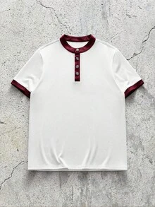 EVRINFINITE FEIAO Men's Retro American Style Shirt, Exuding Old Money Vibe, Classic Red & White Plaid Fabric, Half-Open Collar Design, Mixed Button Closure, Short Sleeve, Versatile For Commute, Casual And Holiday Wear - Red and White - View 1