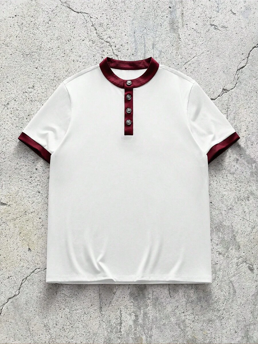 EVRINFINITE FEIAO Men's Retro American Style Shirt, Exuding Old Money Vibe, Classic Red & White Plaid Fabric, Half-Open Collar Design, Mixed Button Closure, Short Sleeve, Versatile For Commute, Casual And Holiday Wear - Red and White - View 1