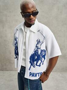 PAVTROS Men's Casual Blue & White Printed Shirt, Versatile For Spring/Summer Daily Wear - White - View 6