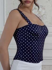 Criza Taa Women's Date Night Party Birthday Party Nightclub Holiday Party Elegant Black Polka Dot Print Tank Top, Girlfriends Party, Date, Daily Street Commuting Cute Corset Sexy Top,Halter Top - Navy Blue - View 6