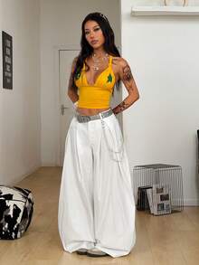 Coolane Pantalones holgados de estilo militar verde del ejército, vintage, casuales y hippies para mujer en verano - Blanco - Ver 3