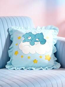 SHEIN X Care Bears 1 Funda de almohada decorativa de encaje con diseño de dibujos animados, funda de almohada rosa, material transpirable y suave, cómoda y cálida, lavable a máquina, variedad de tamaños para elegir, adecuada para diferentes almohadas, buen regalo - Azul - Ver 1