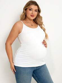Plussiva Maternity Plus Size Casual Solid Color Camisole Top Post Partum Lounge White Black Summer - Black and White - View 11