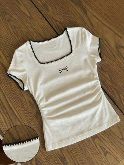 Glimmora Áo thun nữ mùa hè kiểu dáng mới, cổ bẻ, ôm eo, trang phục sành điệu cho buổi hẹn hò.