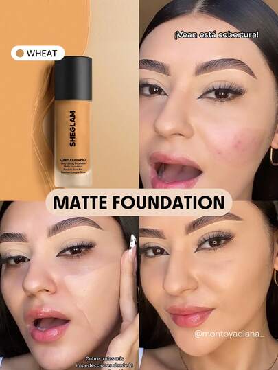 SHEGLAM Complexion Pro 持久透氣霧麵粉底液-小麥霧面防汗粉底液控油全面遮瑕無孔遮瑕防水無瑕不褪色輕薄液體粉底液 品牌 美容 化妝 化妝品 適合女性與女孩 完美搭配夏季春季 Y2K 時尚 流行 生日 母親節禮物 假期 派對準備就緒 最佳顏色