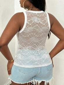 SHEIN Slayr Áo camisole ôm sát, phối ren, mỏng, dành cho nữ cỡ lớn, thích hợp cho mùa hè, đi biển, nghỉ mát. - trắng - Xem 2