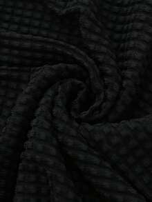 Swim Oasis 2026 Set Pakaian Renang Pantai/Resort 3 Potong Elegan Terbaru Warna Hitam Polos Tanpa Tali dengan Kain Gelembung Bertekstur, Ukuran Plus - Hitam - View 4