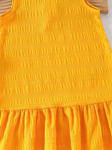 Young Girls' Fashionable Solid Color Cute Sleeveless Dress - Yellow - View 7