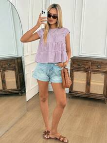 女士休闲条纹印花衬衫，夏季 - 粉色 - 查看 5