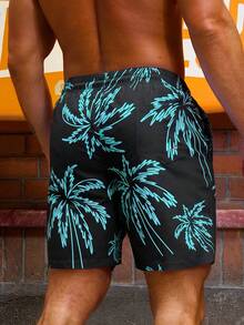 Manfinity KASUA Men's Coconut Tree Print Drawstring Waist Pocket Beach Shorts, Versatile For Vacation & Seaside, Holiday - Multicolor - View 2