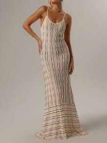 Forever 21 Retro Wave Pattern Sleeveless Dress For Women, Minimalist Design, Suitable For Spring Vacation - MultiWarna - View 3