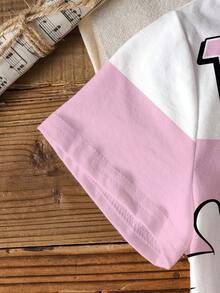 TOM & JERRY X SHEIN Young Girl Letter & Cartoon Print Color Block Round Neck Short Sleeve T-Shirt - White - View 6