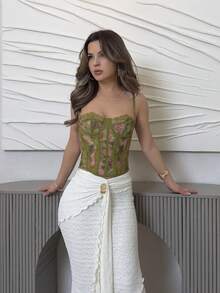 Jemour Áo Bralette ren mỏng in hoa màu xanh lá cây và hồng trơn mùa xuân/hè, Áo Bralette thanh lịch, Áo Bralette ngày lễ bãi biển, Áo Cami thanh lịch gợi cảm, Áo Bralette dành cho nữ - màu xanh lá - Xem 6