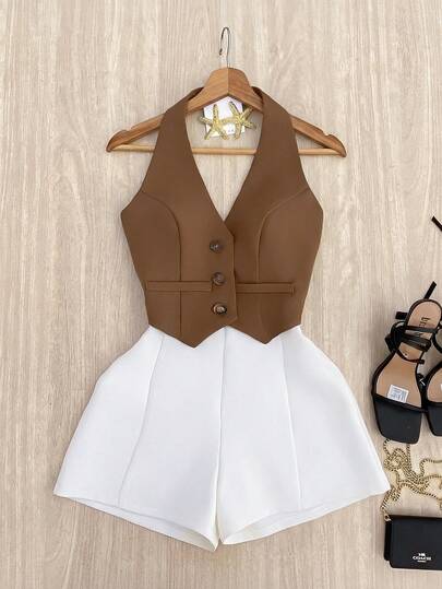 GlowEve Bộ đồ nữ mùa hè kiểu dáng thường ngày, áo ba lỗ và quần short màu trơn.