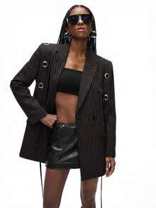 Aveloria GENKIRA Blazer Elegante de Manga Longa com Ombros Largos, Gola Xadrez e Alça Personalizada para Mulheres - Multicolorido - Visão 3