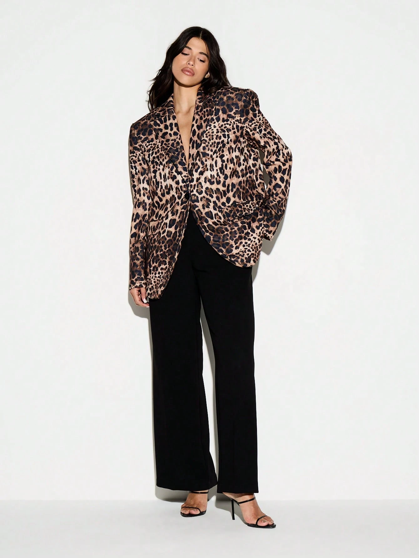 KIZN Leopard Print Oversized Boxy Blazer
