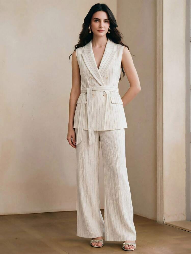 Women's Fashion Casual Loose Vertical Striped Relaxed Straight Leg Pants, Suitable For Going Out, Leisure, Formal, Work