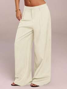 SHEIN Forever 21 女士商务休闲裤 女士西式服装 女士阔腿裤 办公室女士宽松裤 专业女士办公室着装 女士宽松裤 - 杏色 - 查看 4