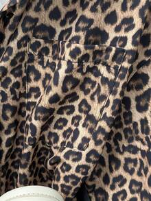 Franclia Women's Chic Leopard Print Blouses,Dark Brown Loose Fit Half Sleeve Shirts,Fall Winter Everyday Casual Simple Versatile Cheetah Pattern Blouses - Multicolor - View 4