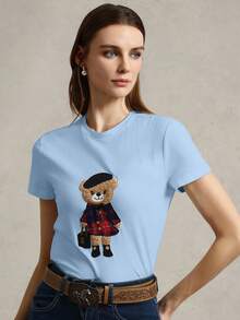 Briarwyn Casual Solid Color Knit Crew Neck Short Sleeve Fitted Women T-Shirt Summer Outfits For Women Business Casual Woman - Baby Blue - View 2