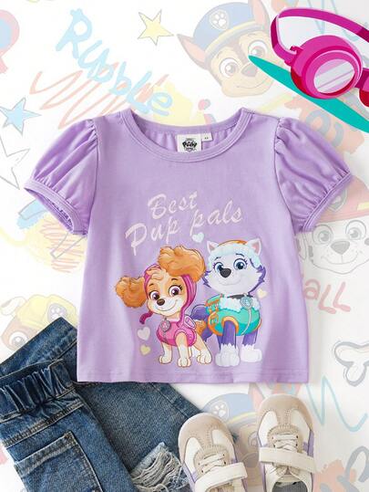 SHEIN | PAW Patrol 女童可爱时尚百搭圆领短袖T恤