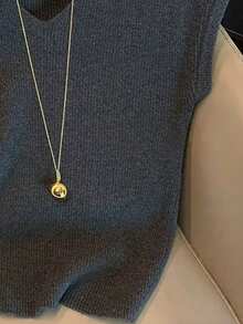 Resyla Suéter casual de mujer de unicolor con cuello en V - Gris Oscuro - Ver 3